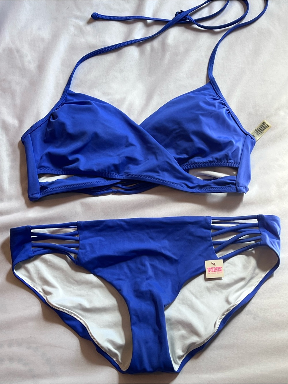 NWT PINK Victoria's Secret Electric Blue Strappy Bikini Set
